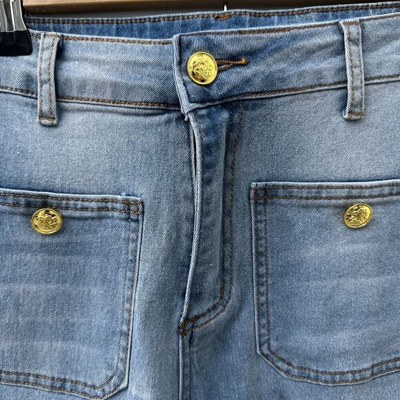Sailor Gold Button Slim Wide-Leg Jean Light Wash Denim Women XS/24 - Picture 3 of 13